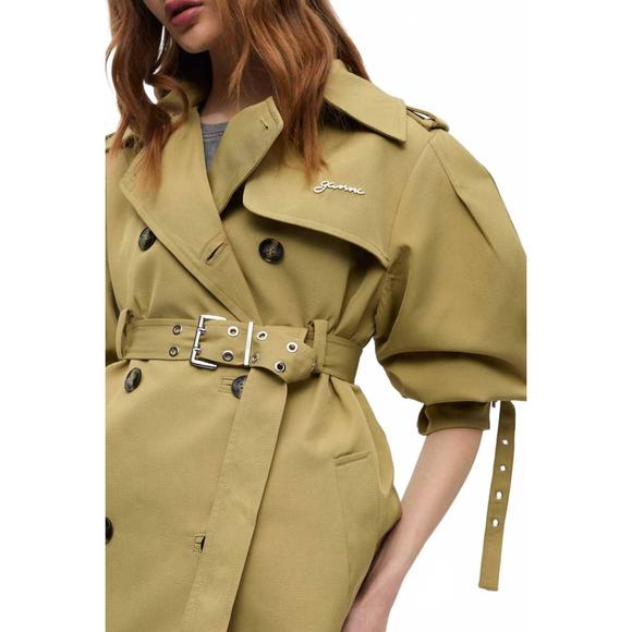 NEW GANNI heavy twill midi trench coat in boa - Picture 5 of 7